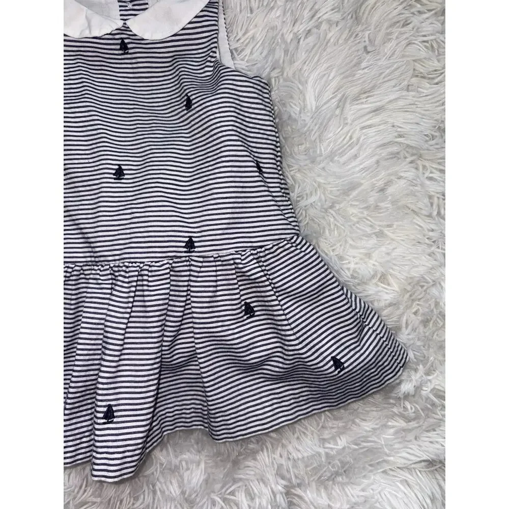 Janie & Jack 6/12 Mo. Classic Sailboat Design Blue Striped Collar Dress. Cute